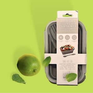 New silicone lunch container which includes reusable utensil